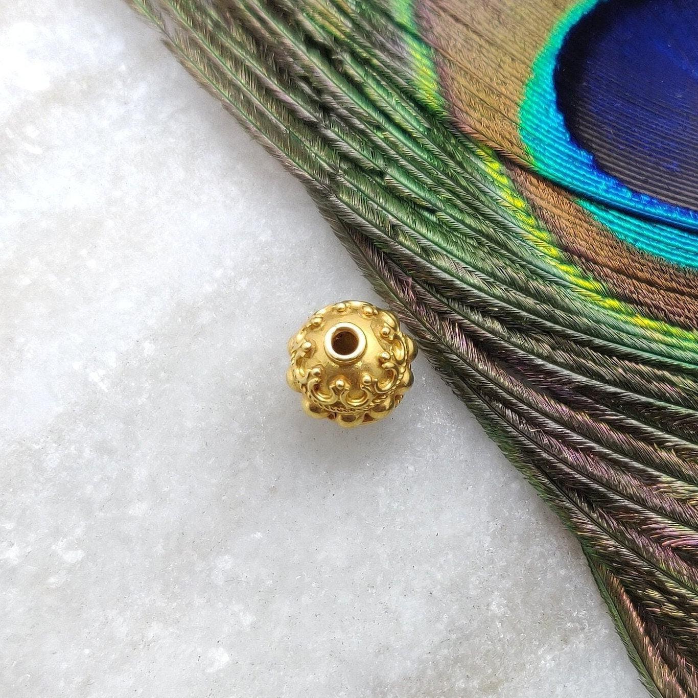 18k Solid Yellow Gold Vintage Round Spacer Beads 9x8mm - Kanika Creations