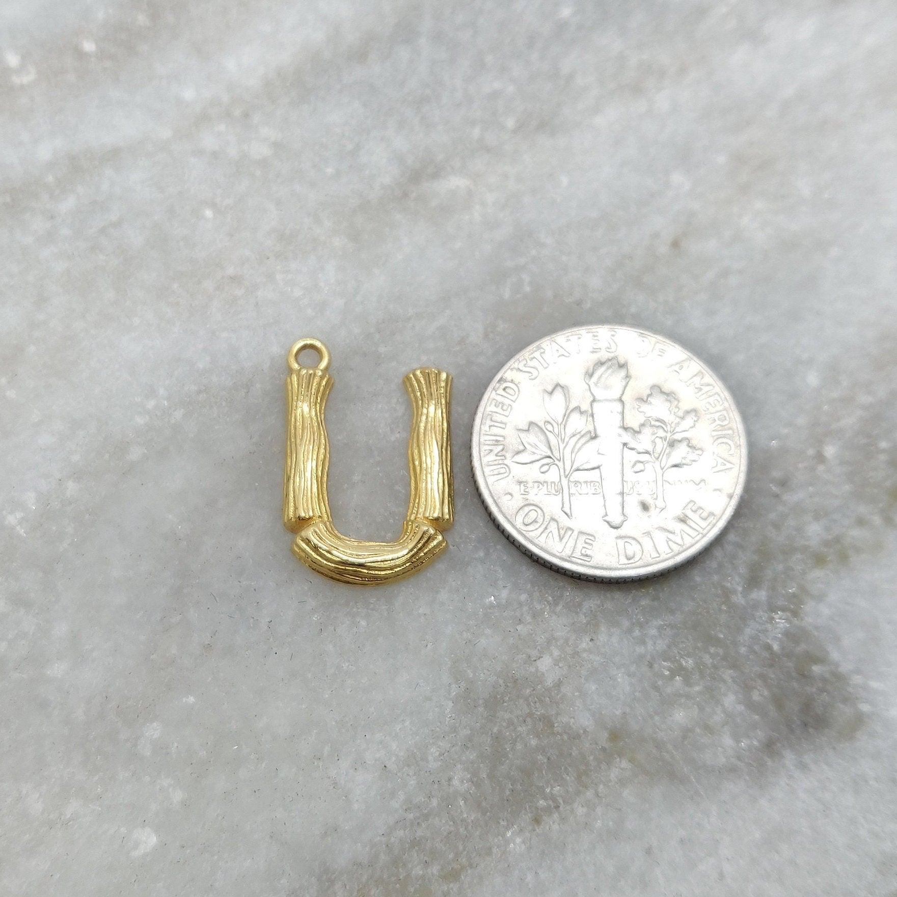18k Solid Yellow Gold U initial Letter Charm Pendant - Kanika Creations