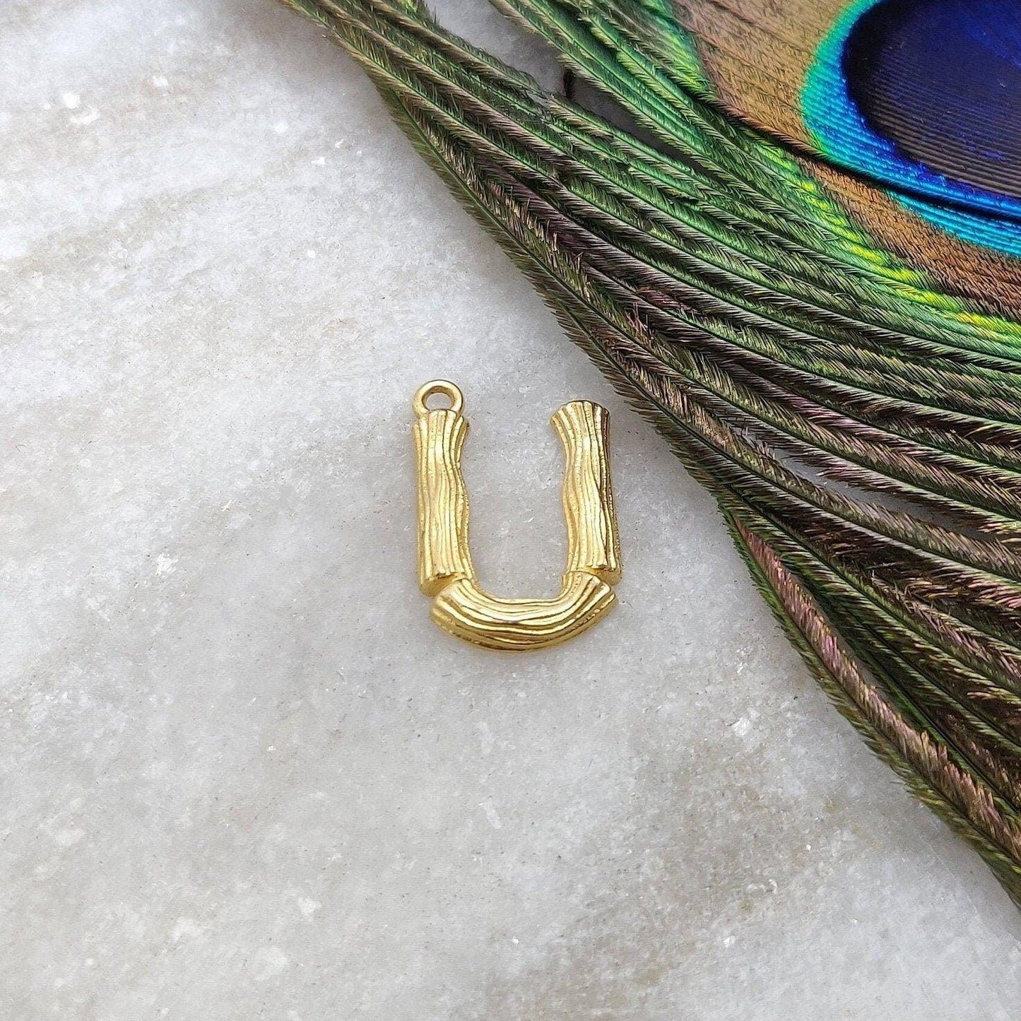18k Gold U initial Letter Charm - Kanika Creations