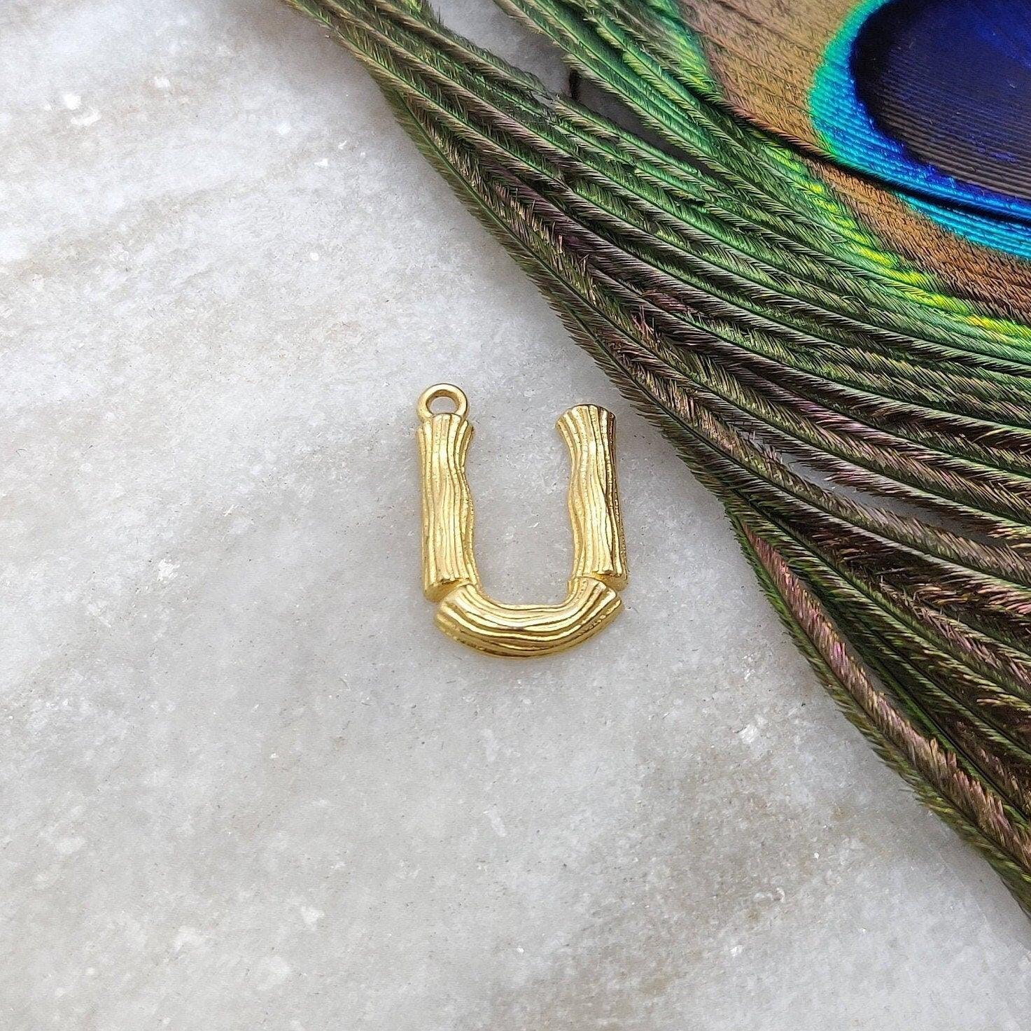 18k Solid Yellow Gold U initial Letter Charm Pendant - Kanika Creations