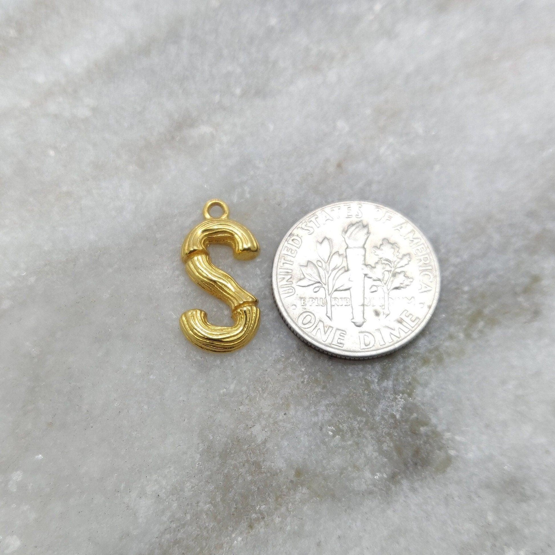 18k Solid Yellow Gold S Initial Letter Pendant - Kanika Creations