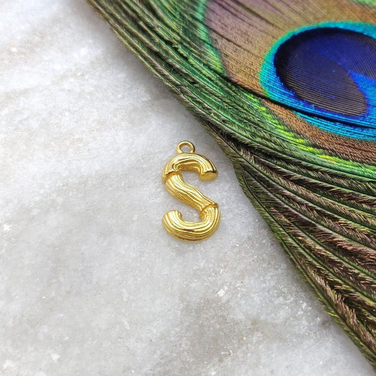 18k Solid Yellow Gold S Initial Letter Pendant - Kanika Creations