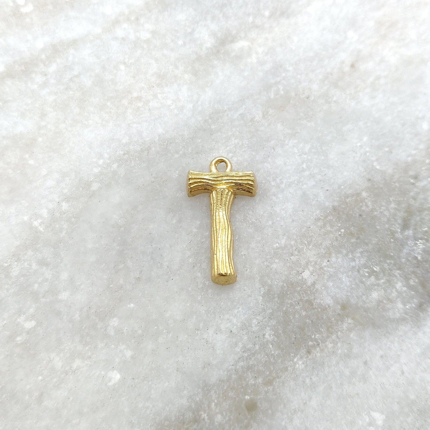 18k Solid Yellow Gold T Initial Letter Charm Pendant - Kanika Creations
