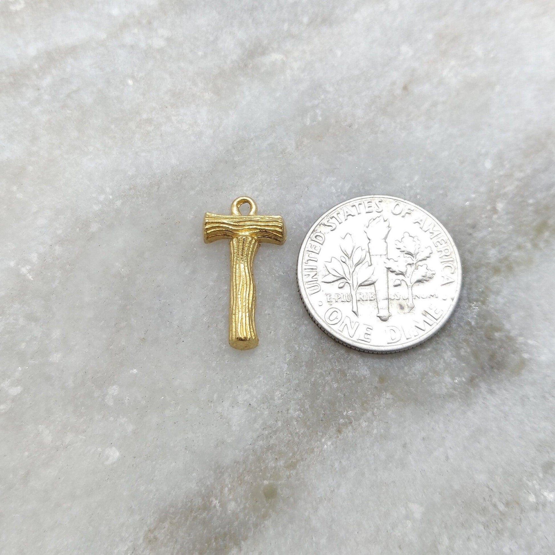 18k Solid Yellow Gold T Initial Letter Charm Pendant - Kanika Creations