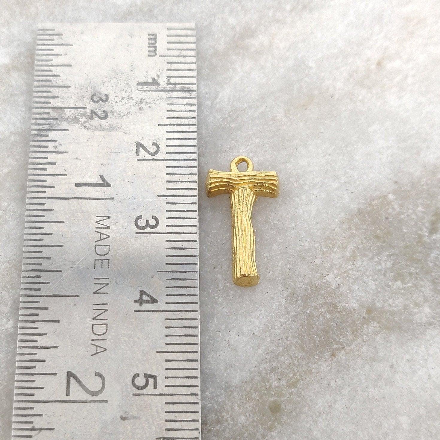 18k Solid Yellow Gold T Initial Letter Charm Pendant - Kanika Creations