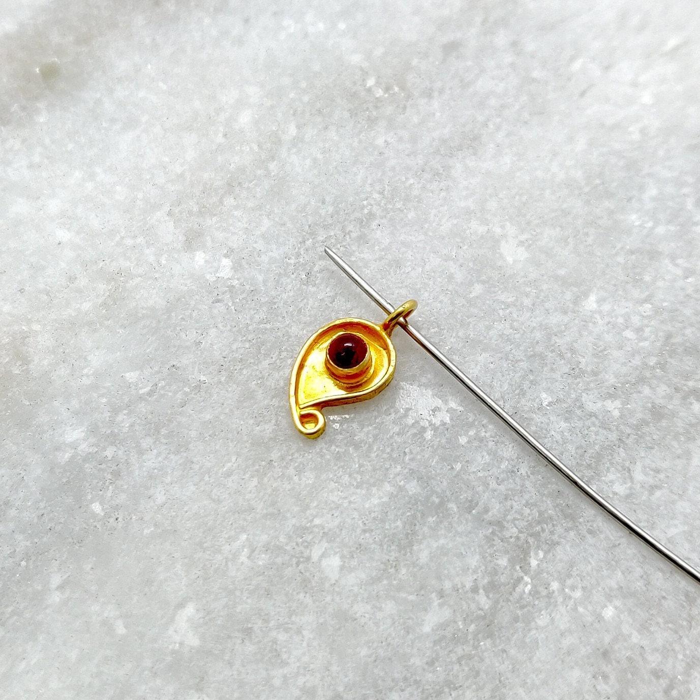 18k Solid Yellow Gold Stone Studded Leaf Charm 11x6mm - Kanika Creations