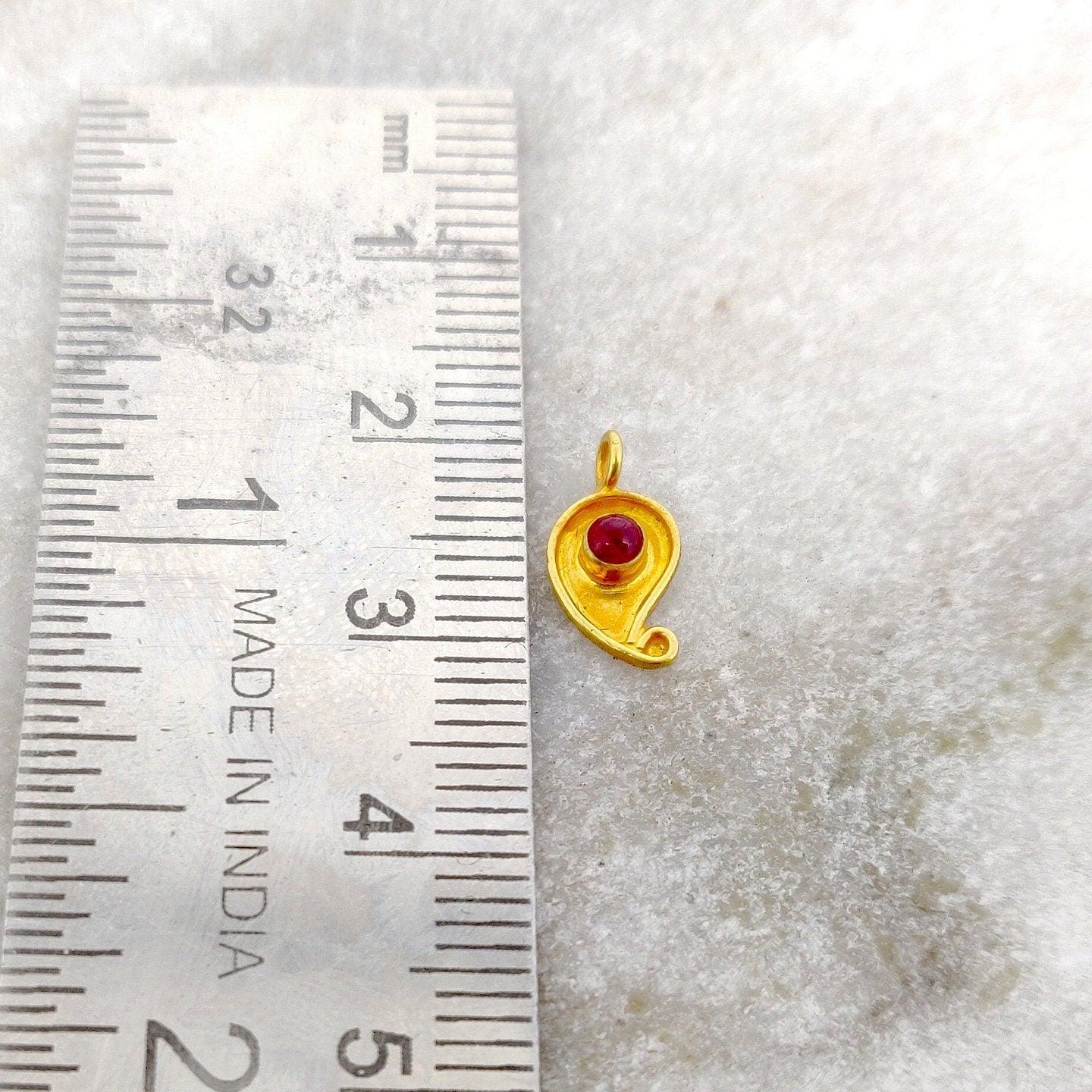 18k Solid Yellow Gold Stone Studded Leaf Charm 11x6mm - Kanika Creations