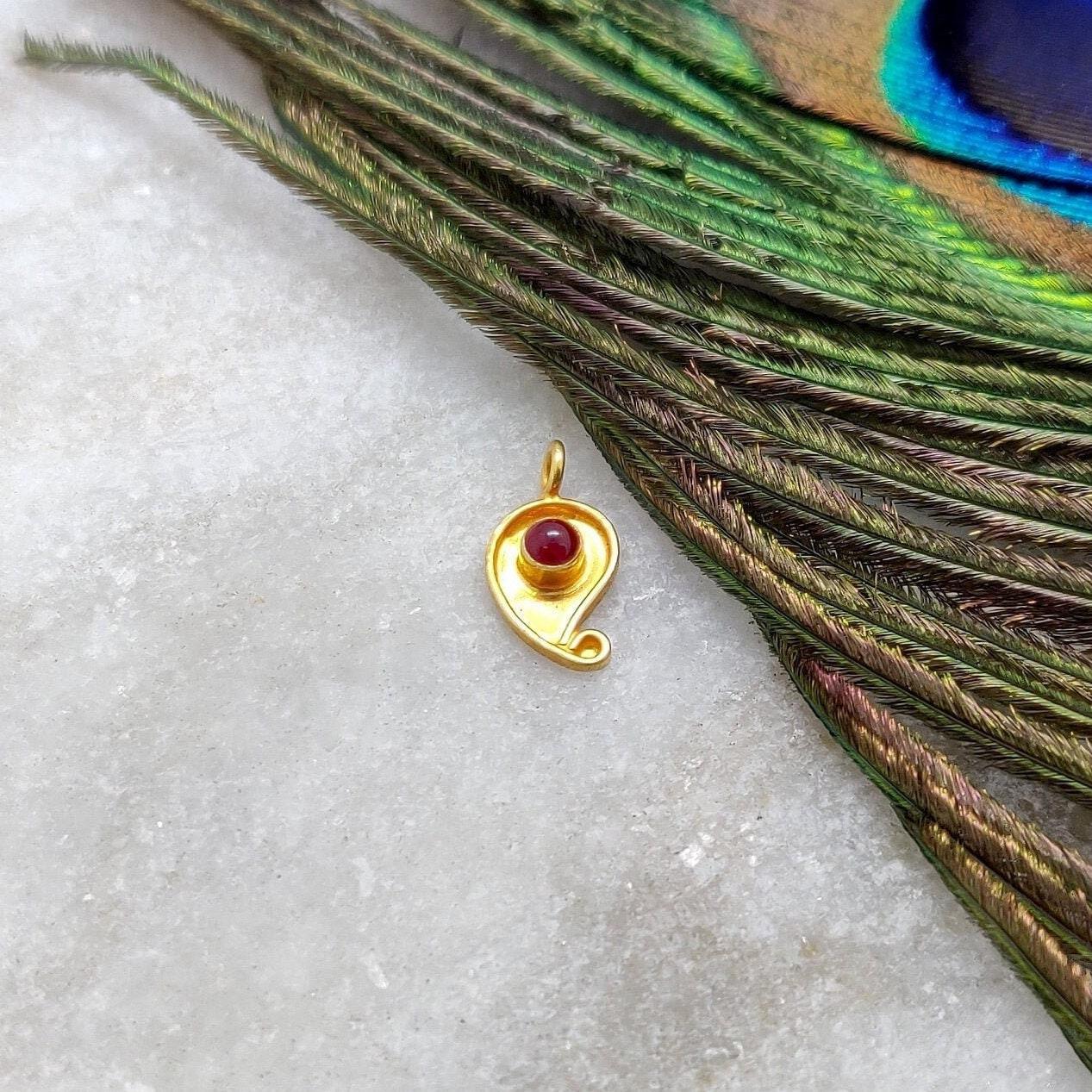 18k Solid Yellow Gold Stone Studded Leaf Charm 11x6mm - Kanika Creations