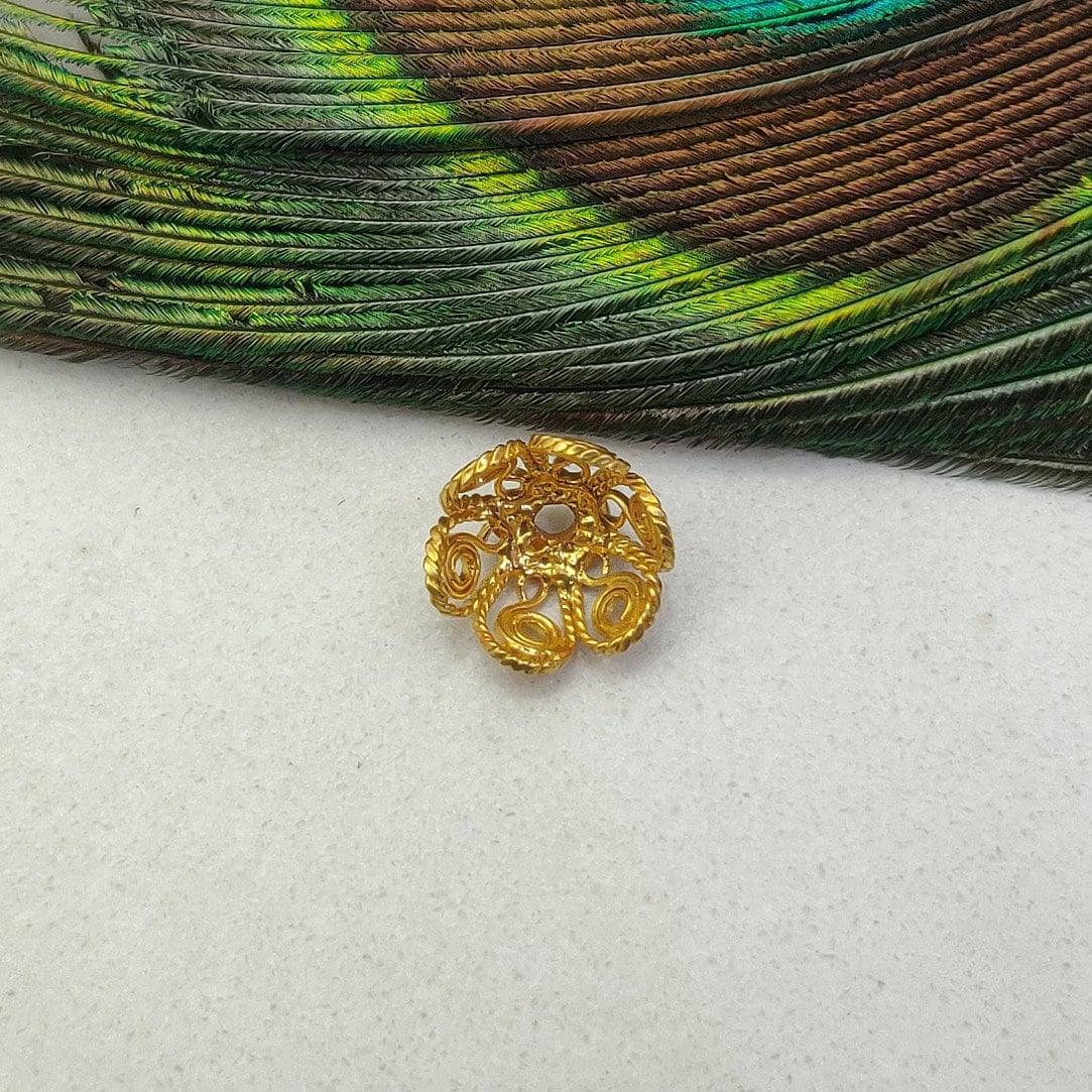 18k Yellow Gold Floral Beads End Caps-10 MM - Kanika Creations