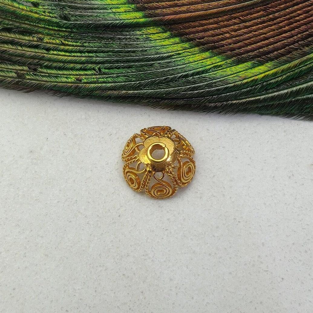 18k Yellow Gold Floral Beads End Caps-10 MM - Kanika Creations