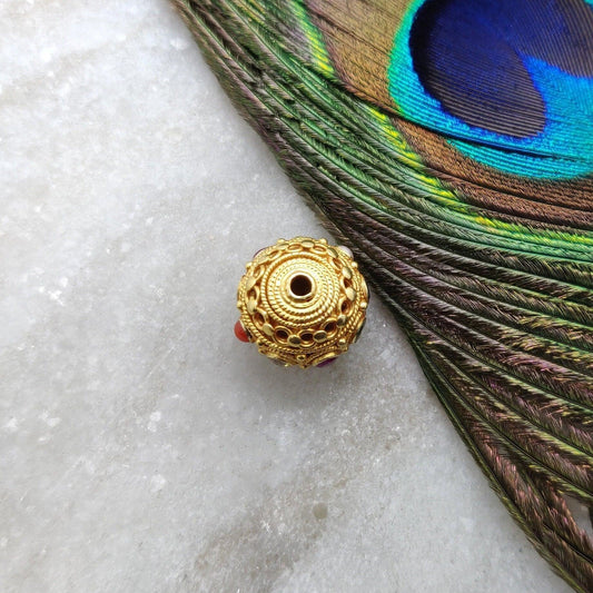 18k Solid Yellow Navratan Round Fancy Spacer Beads 12.5mm - Kanika Creations