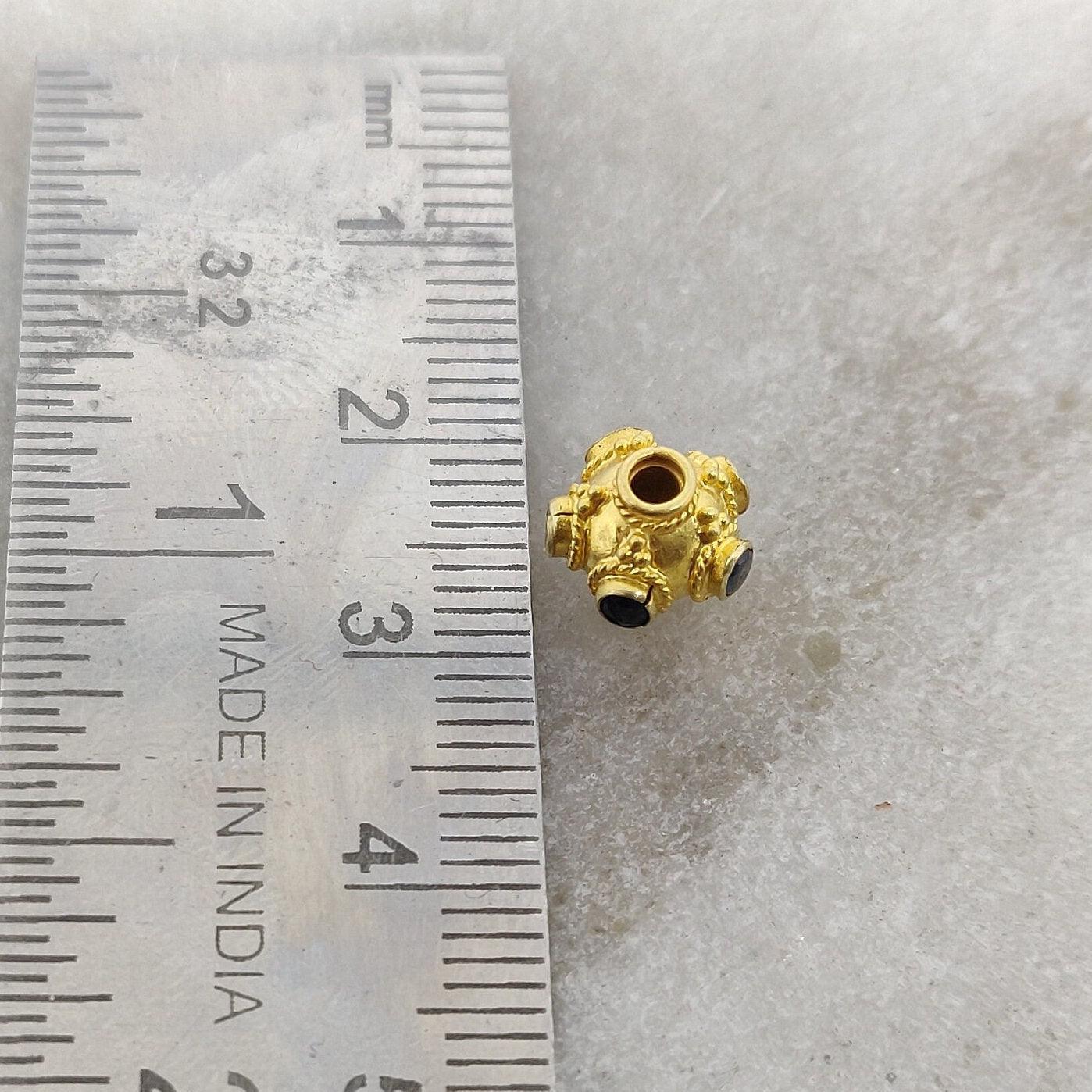 18K Solid Yellow Gold Emerald Round Spacer Beads - Kanika Creations