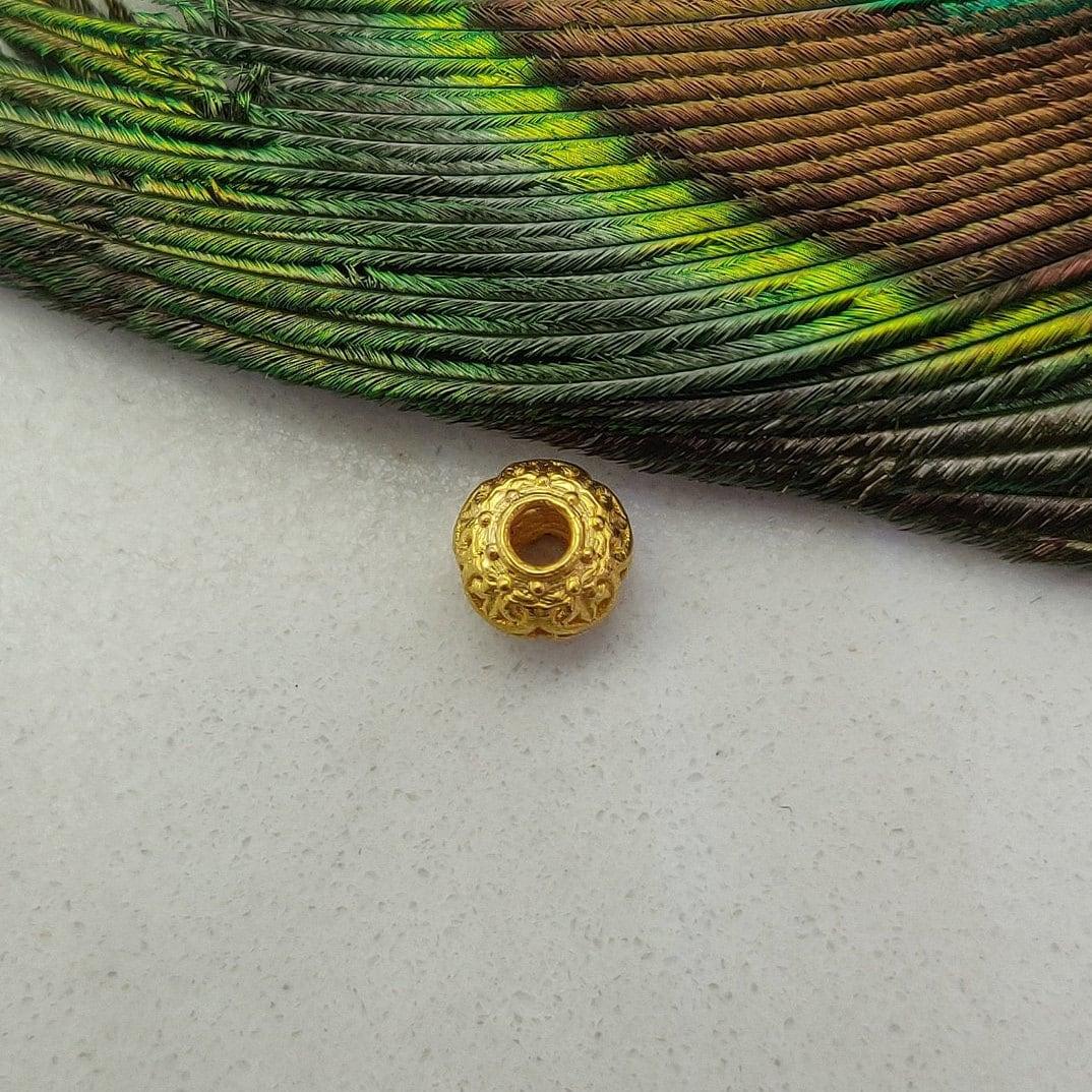 18K Solid Yellow Gold Carved Spacer Ball Beads 6mm - Kanika Creations