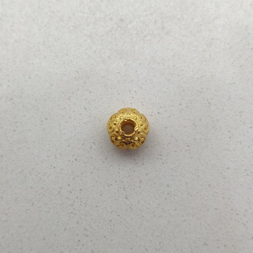 18K Solid Yellow Gold Carved Spacer Ball Beads 6mm - Kanika Creations