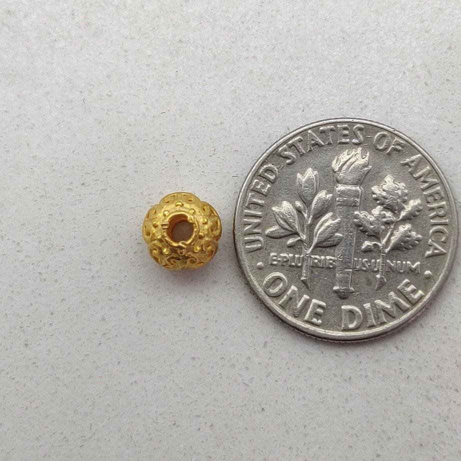 18K Solid Yellow Gold Carved Spacer Ball Beads 6mm - Kanika Creations