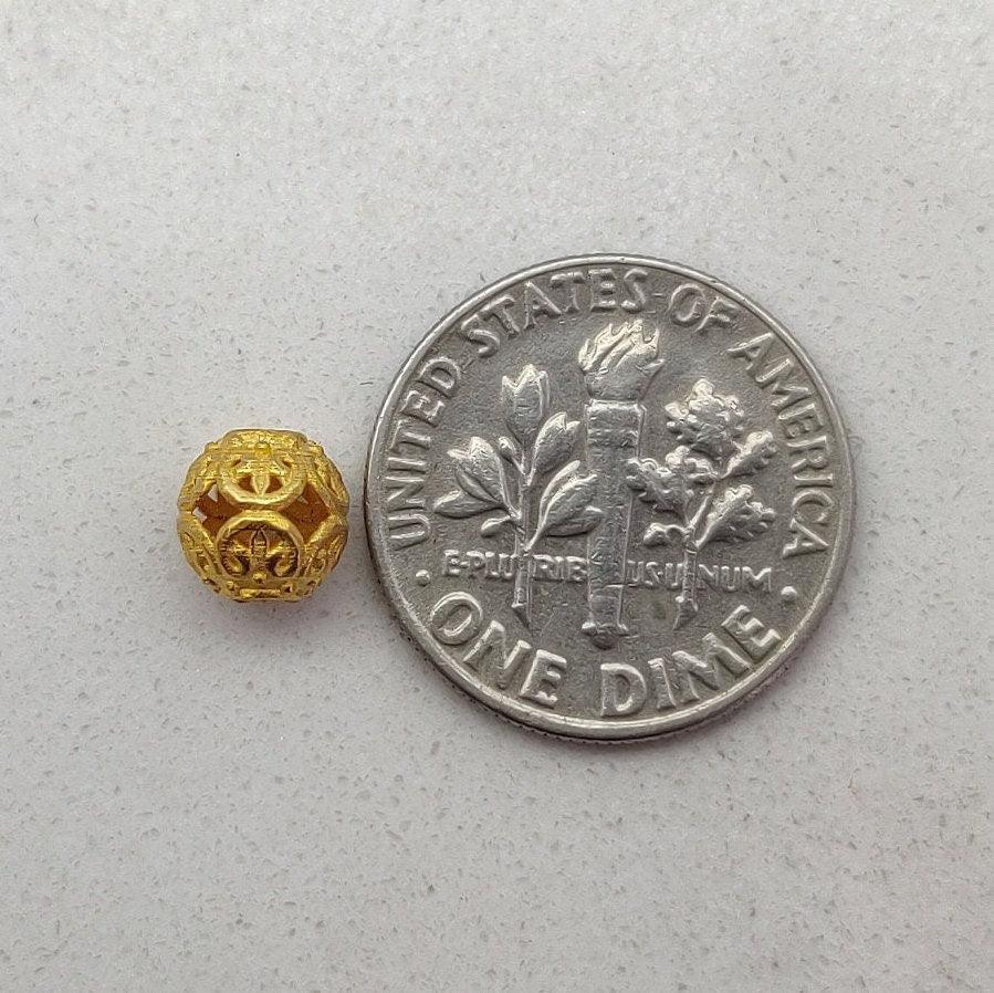 18K Solid Yellow Gold Carved Spacer Ball Beads 6mm - Kanika Creations