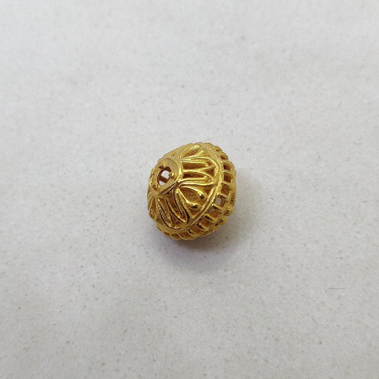 18k Solid Yellow Gold Unique Round Beads 10x8mm - Kanika Creations