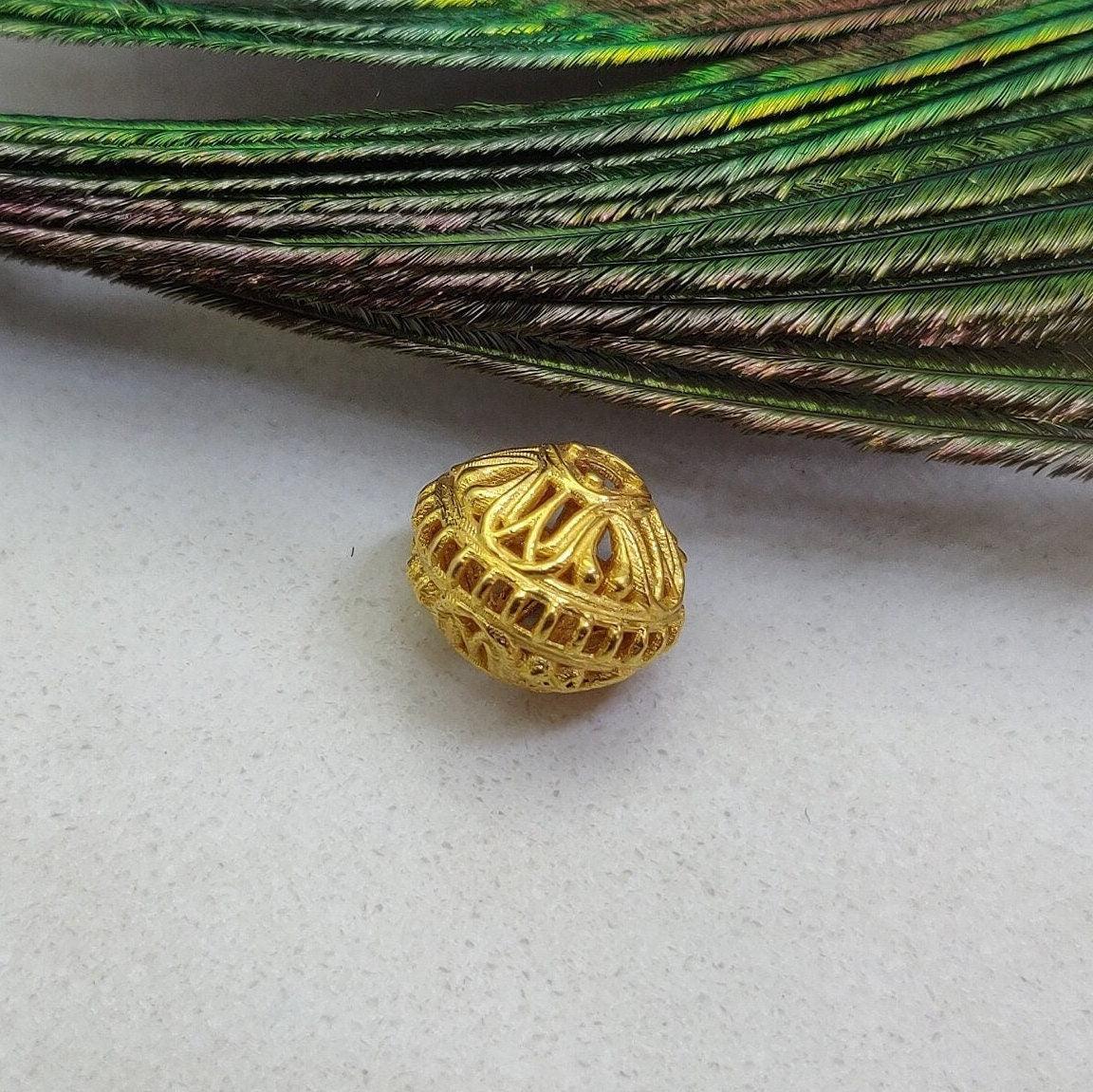 18k Solid Yellow Gold Unique Round Beads 10x8mm - Kanika Creations