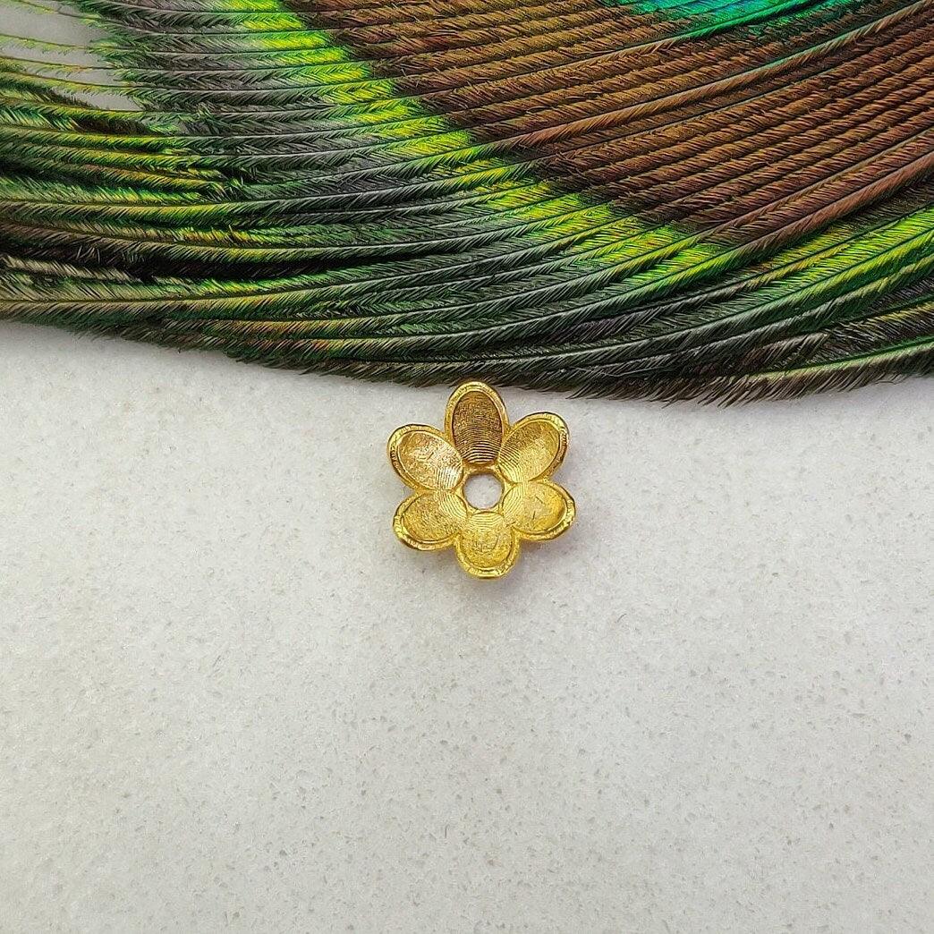 18k Yellow Gold Flower Cut Beads Cap Jewelry DIY Craft 9mm - Kanika Creations