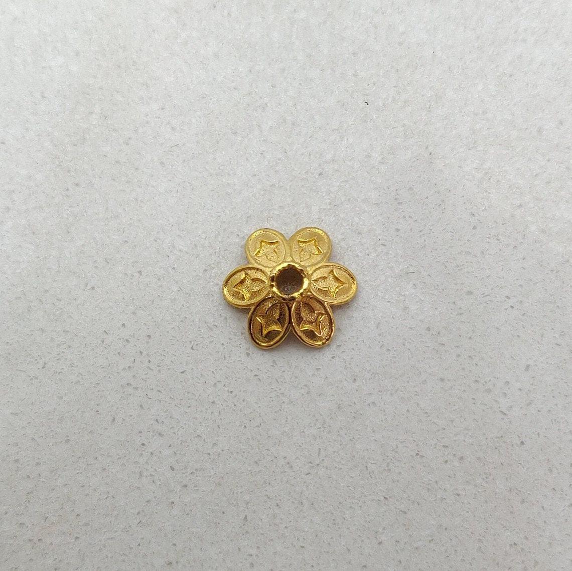 18k Yellow Gold Flower Cut Beads Cap Jewelry DIY Craft 9mm - Kanika Creations