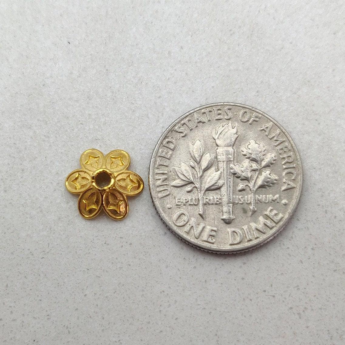 18k Yellow Gold Flower Cut Beads Cap Jewelry DIY Craft 9mm - Kanika Creations