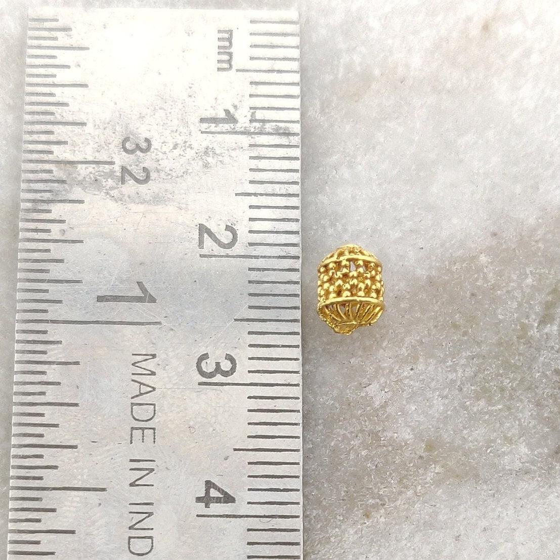 18k Yellow Gold Textured Drum Bead Spacer 7mm - Kanika Creations