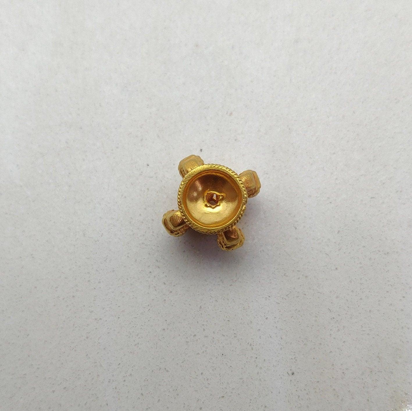 18k Solid Yellow Gold Antique Fancy Spacer Beads 14mm - Kanika Creations