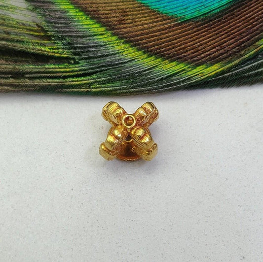 18k Solid Yellow Gold Antique Fancy Spacer Beads 14mm - Kanika Creations