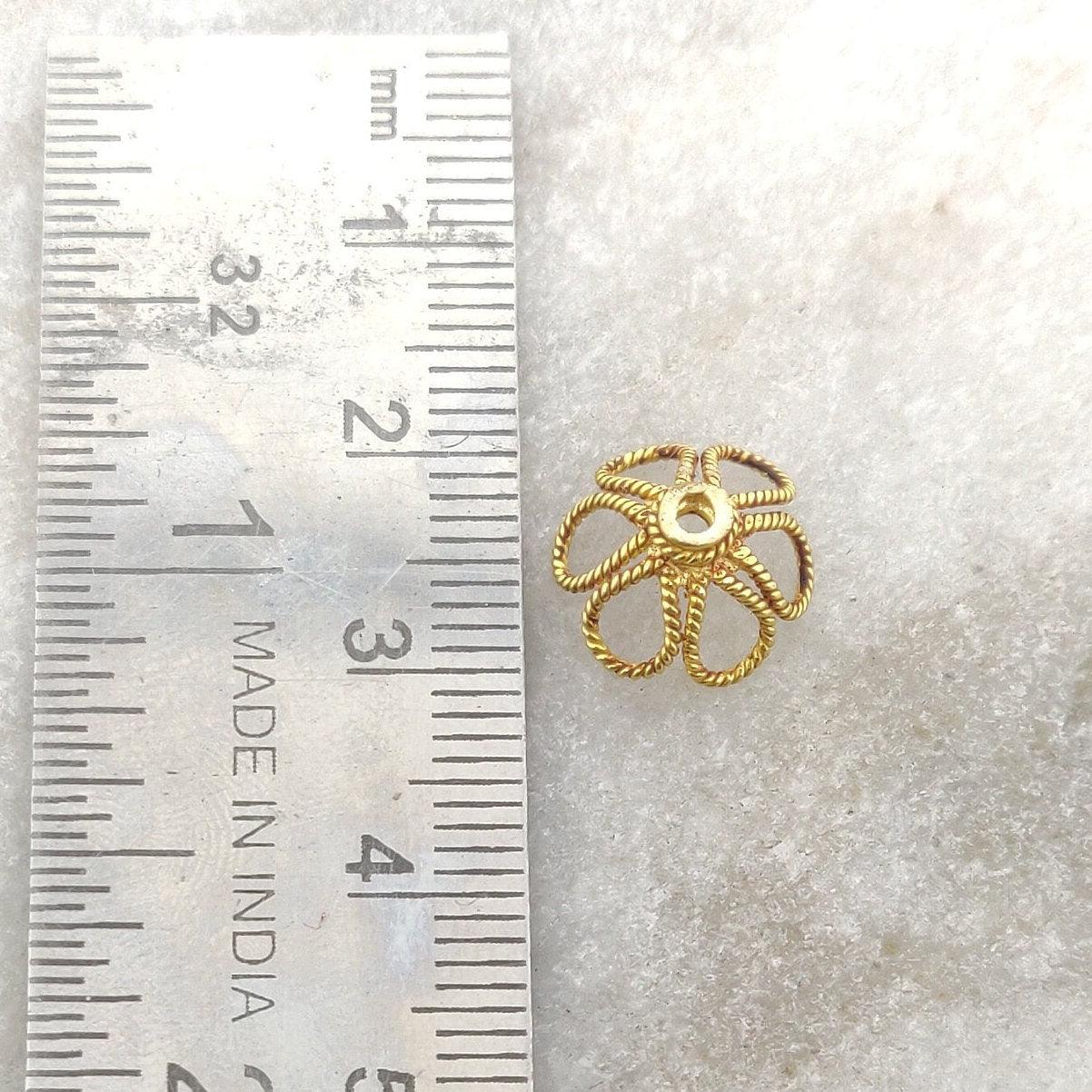 18K Solid Yellow Gold Floral Bead Cap 6x11mm - Kanika Creations