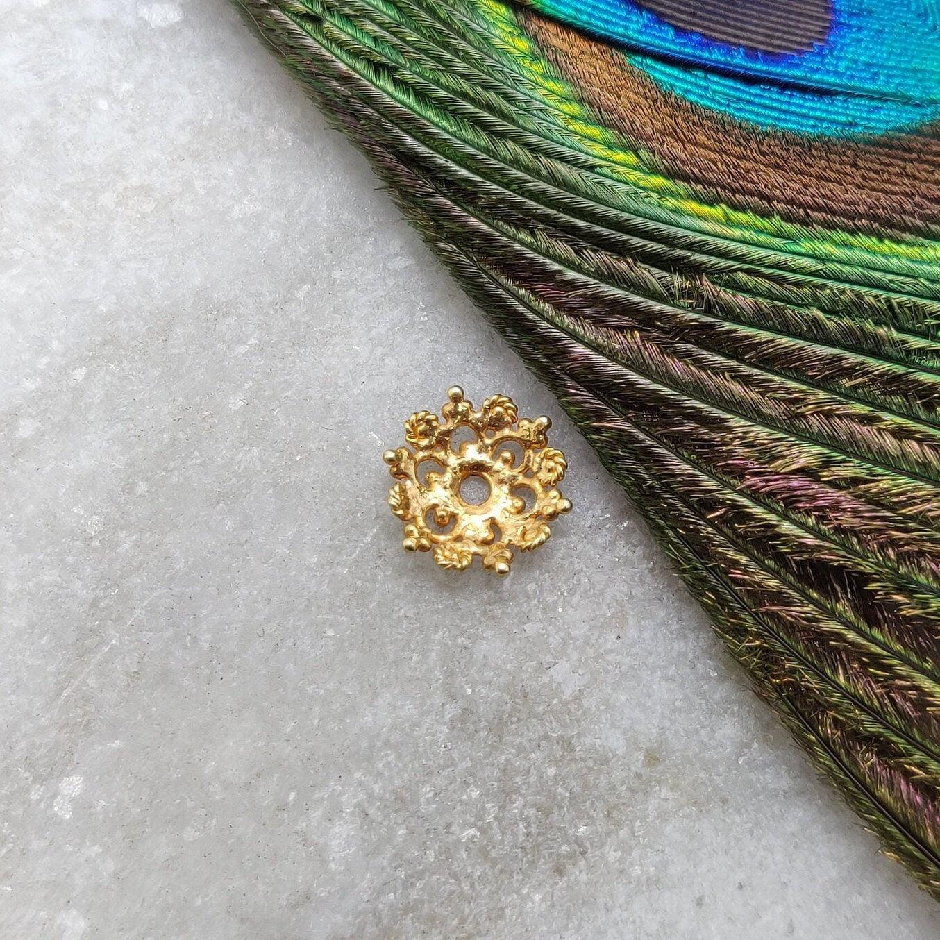 18k Yellow Gold Filigree Spacer Beads Cap Findings 10mm - Kanika Creations