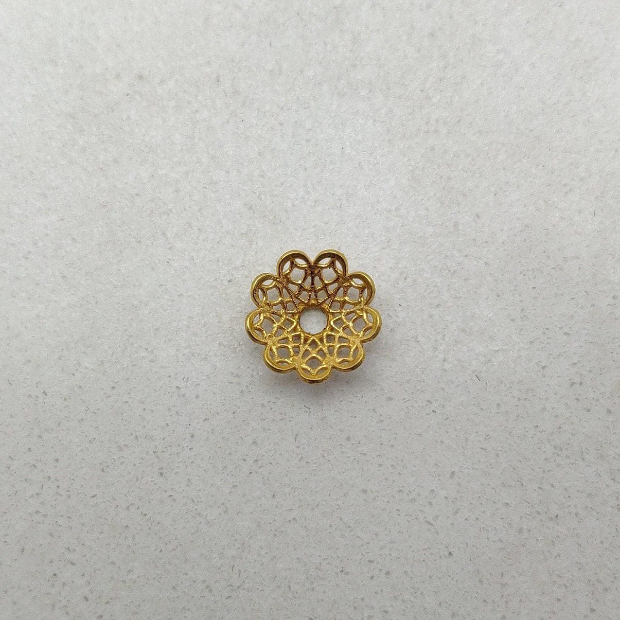 Filigree 18k Yellow Gold Spacer Beads Cap Jewelry Supplies - Kanika Creations