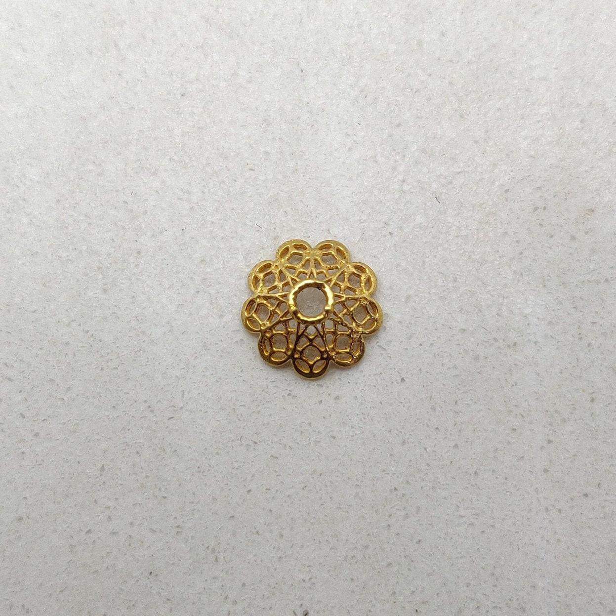 Filigree 18k Yellow Gold Spacer Beads Cap Jewelry Supplies - Kanika Creations