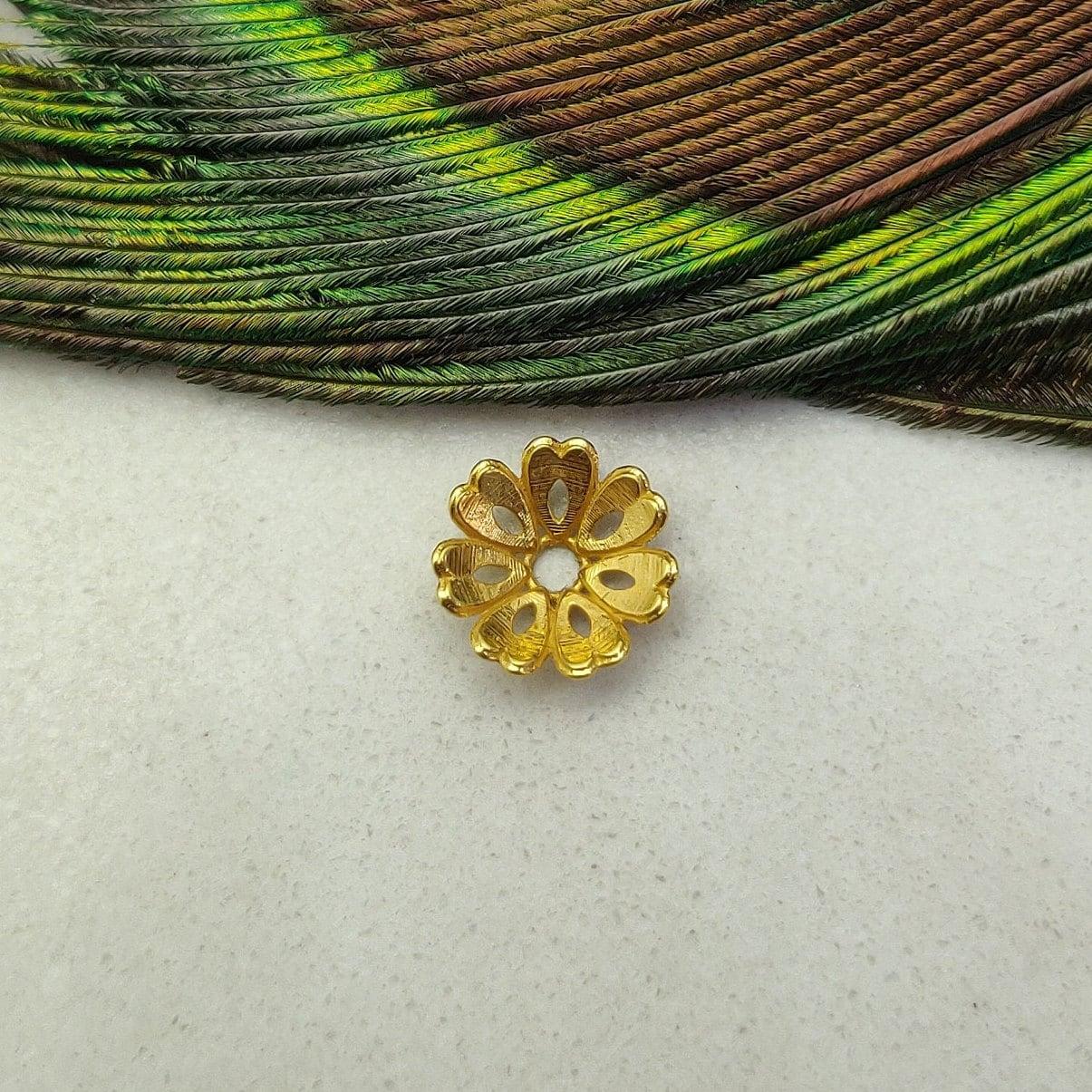 18k Yellow Gold Floral Cap Beads Spacer Finding 9mm - Kanika Creations
