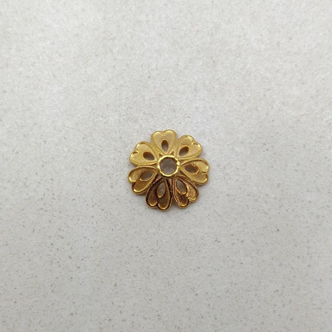 18k Yellow Gold Floral Cap Beads Spacer Finding 9mm - Kanika Creations