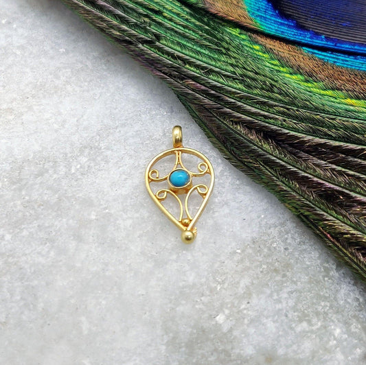 18k Solid Yellow Gold Charm Pendant with Stone Studded 14mm - Kanika Creations