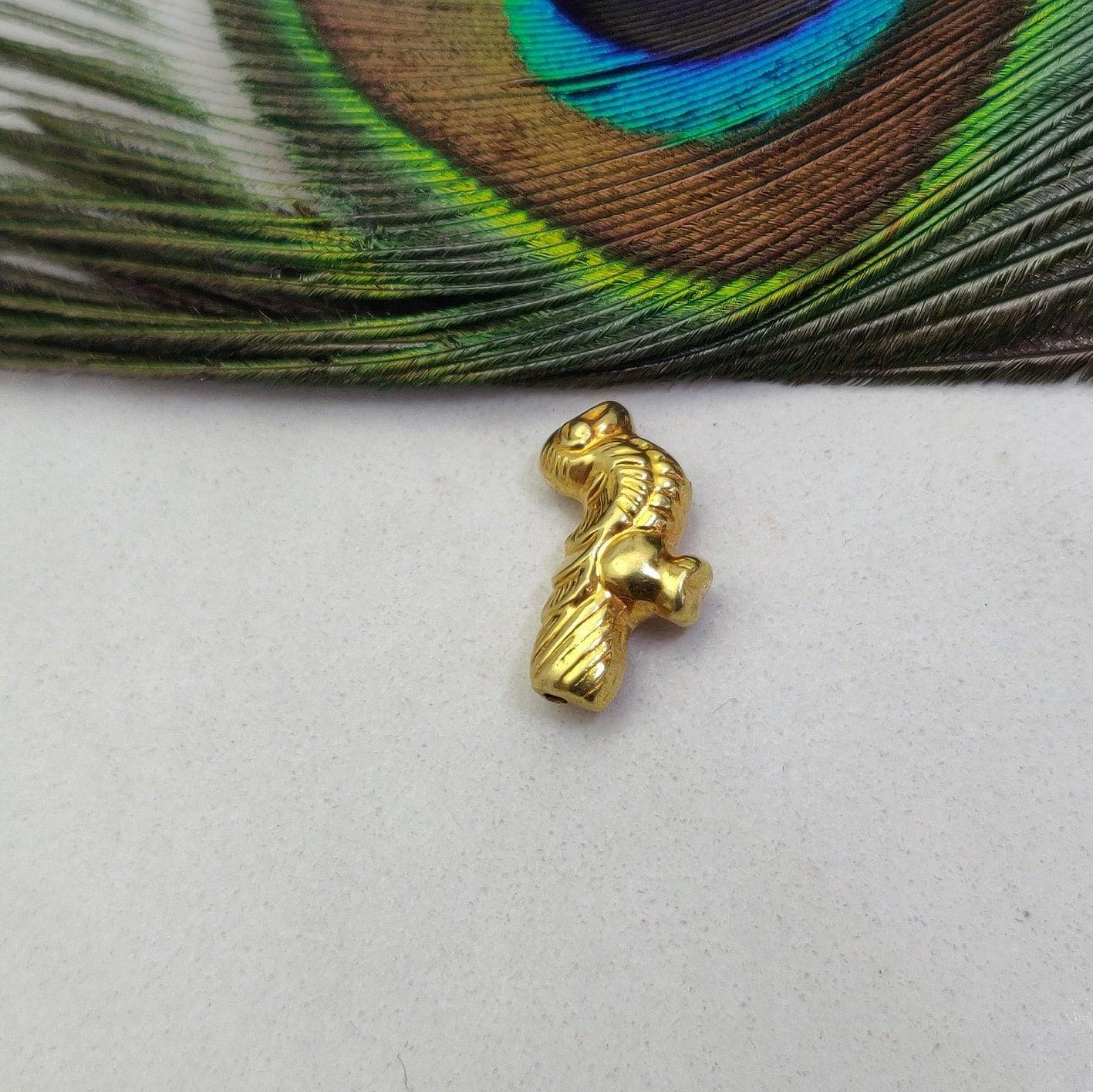 18k Solid Yellow Gold Peacock Charm Pendant 21x15mm - Kanika Creations