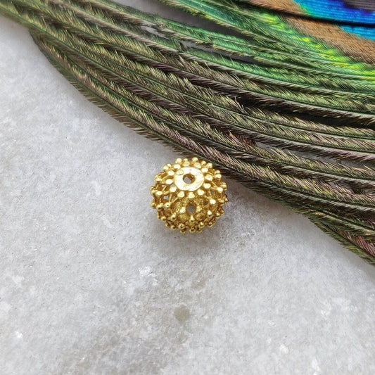 18k Solid Yellow Gold Round Spacer Beads 6x7mm - Kanika Creations