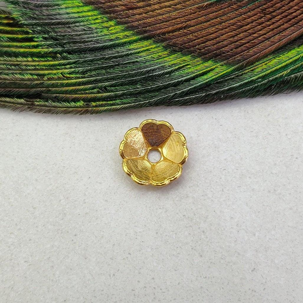 18k Yellow Gold Plain Floral Cut Spacer Cap Beads 9mm - Kanika Creations