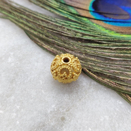 18k Solid Yellow Gold Round Ball Spacer Beads 10x11mm - Kanika Creations