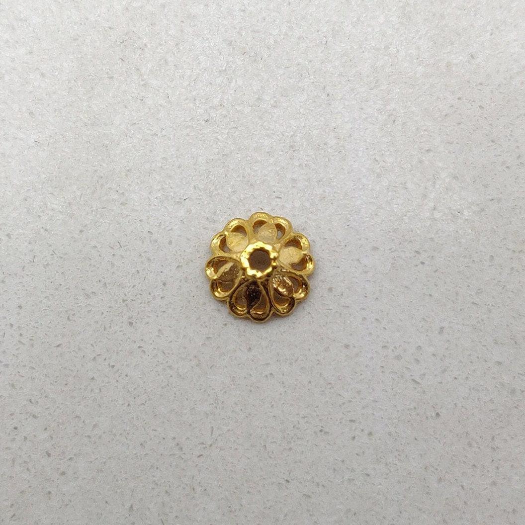 18k Yellow Gold Cap Beads For Jewelry Craft 7mm - Kanika Creations