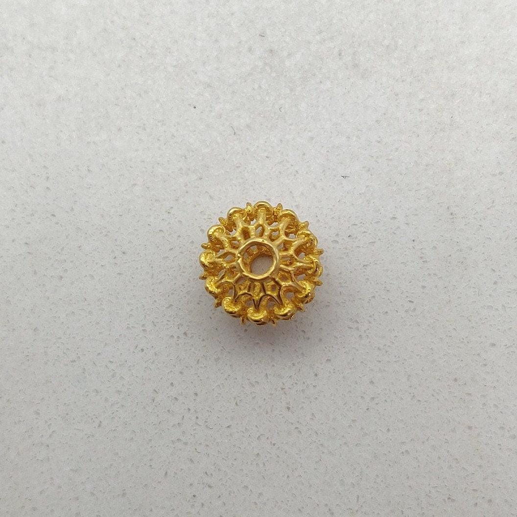 18k Solid Yellow Gold Antique Round Beads, 9X8MM - Kanika Creations