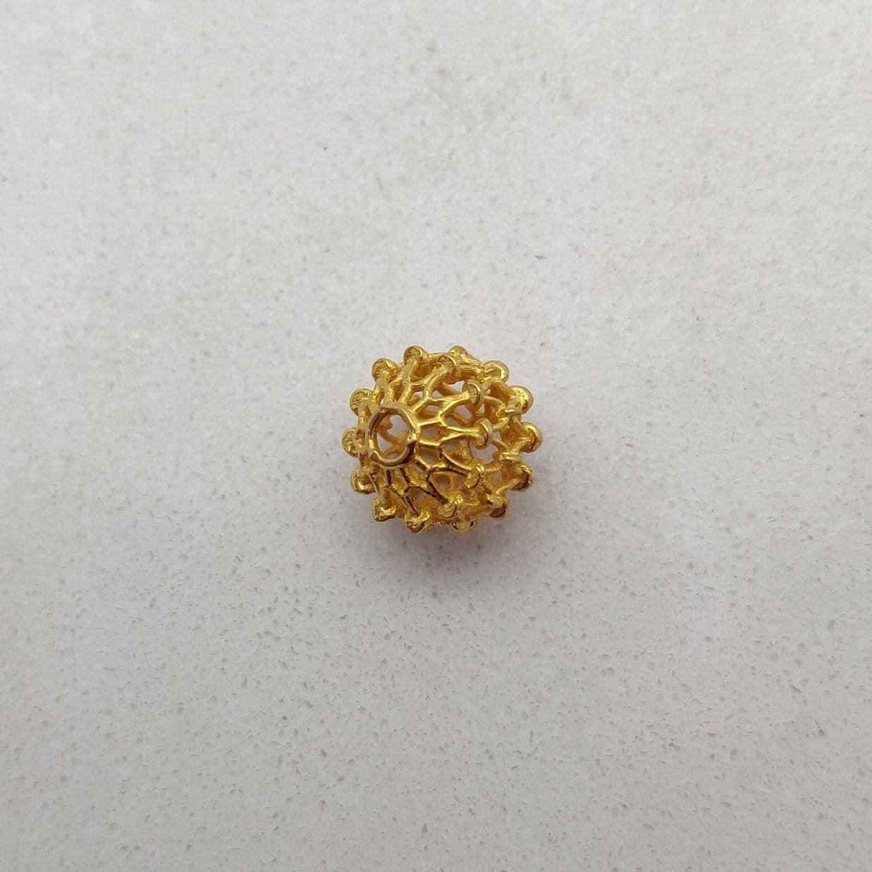 18k Solid Yellow Gold Antique Round Beads, 9X8MM - Kanika Creations