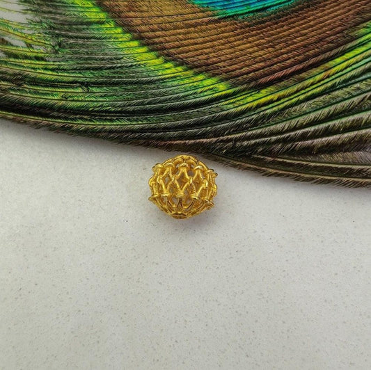 18k Solid Yellow Gold Antique Round Beads, 9X8MM - Kanika Creations