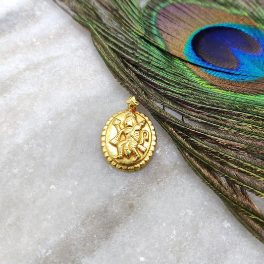 18k Solid Yellow Gold Indian God Hanuman Charm Pendant - Kanika Creations