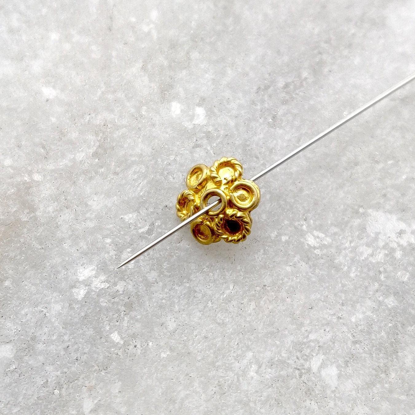 18k Solid Yellow Gold Plain Beads Caps Supplies 6mm - Kanika Creations
