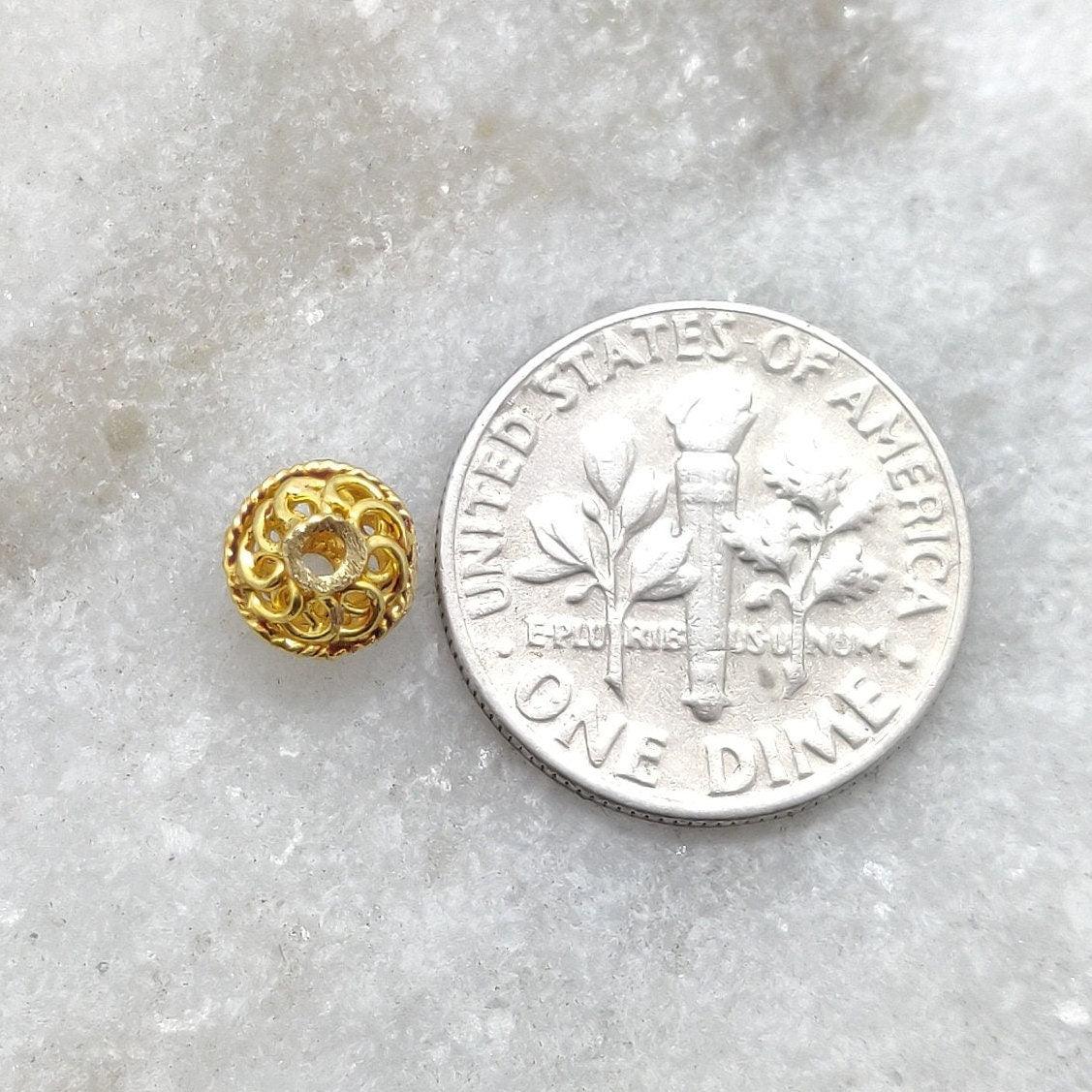 18k Solid Yellow Gold Vintage Round Spacer Beads 6mm - Kanika Creations