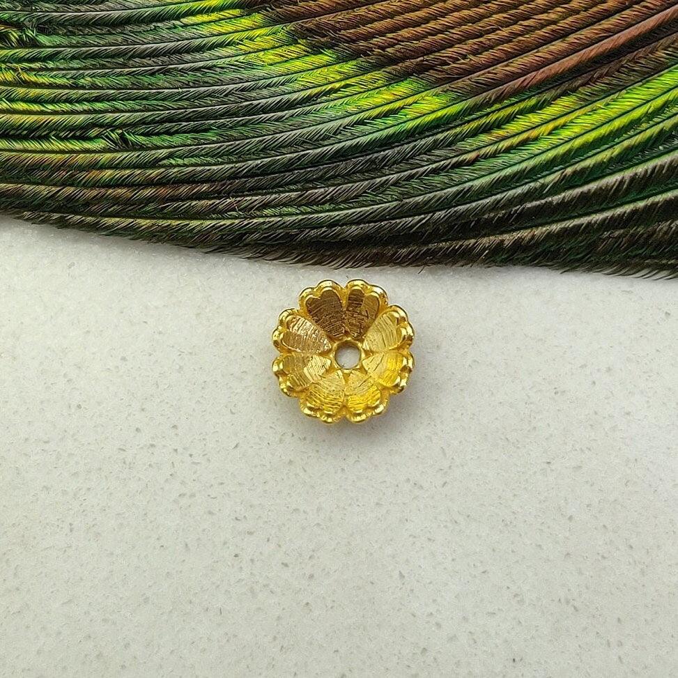 18k Yellow Gold Flower End Spacer Bead Caps Finding - Kanika Creations