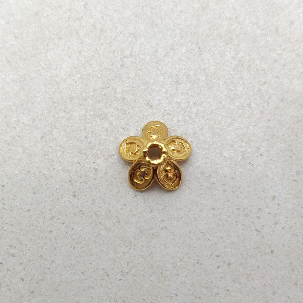 18k Yellow Gold Floral Caps Bead Jewelry Finding 7mm - Kanika Creations