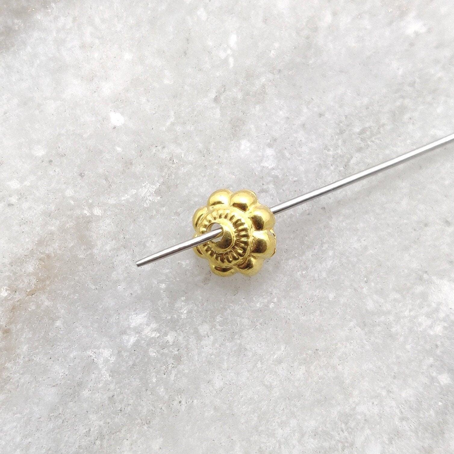 18k Solid Yellow Gold Floral Beads Caps Findings 6mm - Kanika Creations