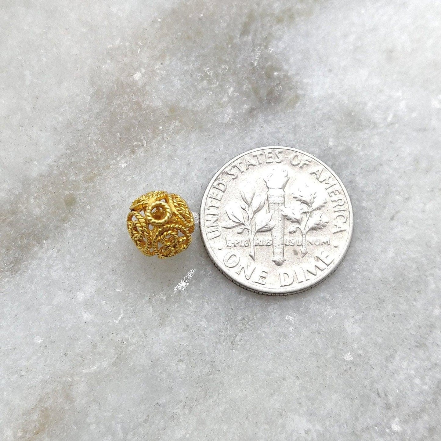 18k Solid Yellow Gold Textured Oval Spacer Beads 9.5x7mm - Kanika Creations